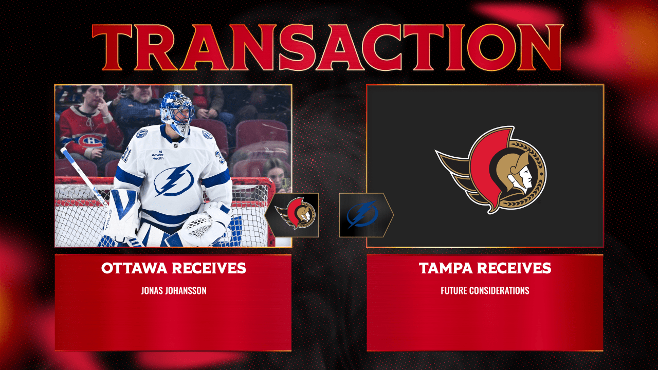 Senators acquire goaltender Jonas Johansson from Tampa Bay