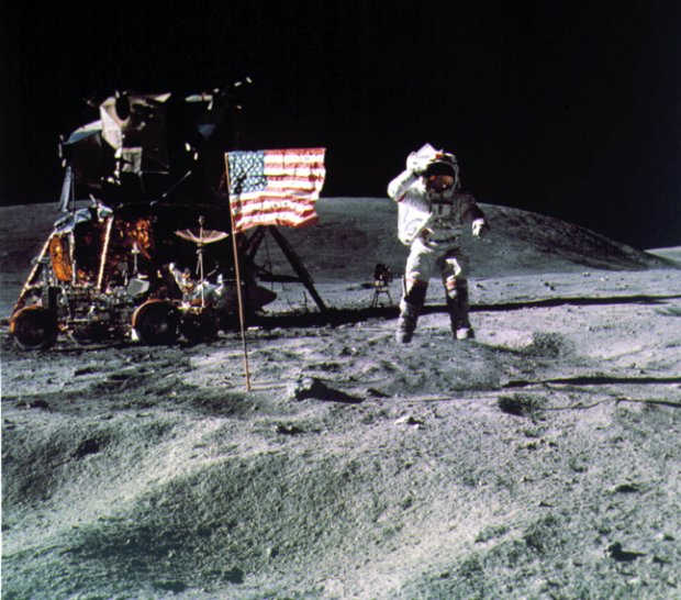 Astronaut John Young, a Central Florida native, walks on the moon during the Apollo 16 mission in April 1972. (AP file)