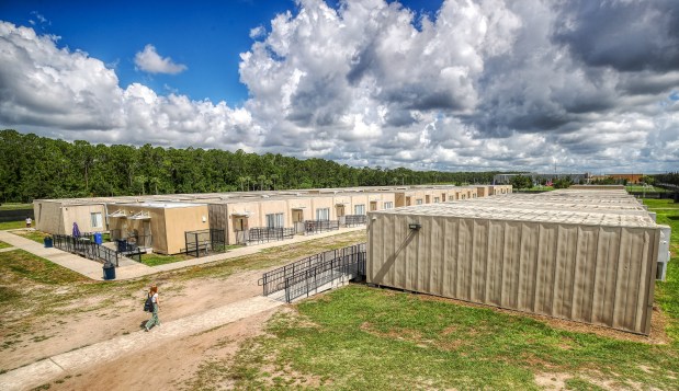 The Ranch Portables on the Lake Nona High School campus between the baseball and softball fields, on Tuesday, May 21, 2024. (Ricardo Ramirez Buxeda/ Orlando Sentinel)