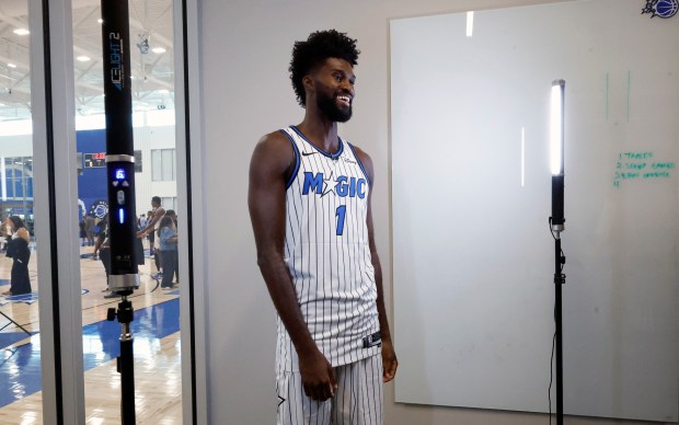 Orlando Magic Forward Jonathan Isaac (1) answers questions from the Orlando Sentinel during the team's media day at the AdventHealth Training Center, on Monday, September 28, 2026. (Ricardo Ramirez Buxeda/ Orlando Sentinel)