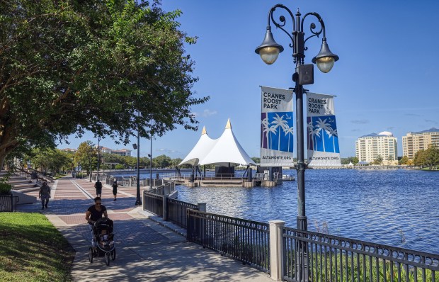 People walk at Cranes Roost Park in Altamonte Springs, on Thursday, September 17, 2026. (Ricardo Ramirez Buxeda/ Orlando Sentinel)