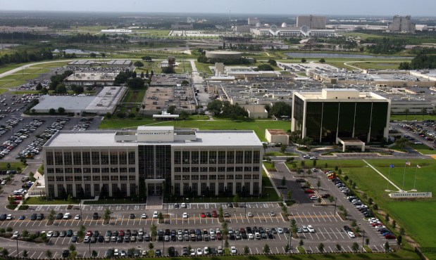 Aerial view of Lockheed Martin complex off Sandlake Road in Southwest Orange County in 2006. The Orange County Convention Center can be seen in (right) background. (Orlando Sentinel file)