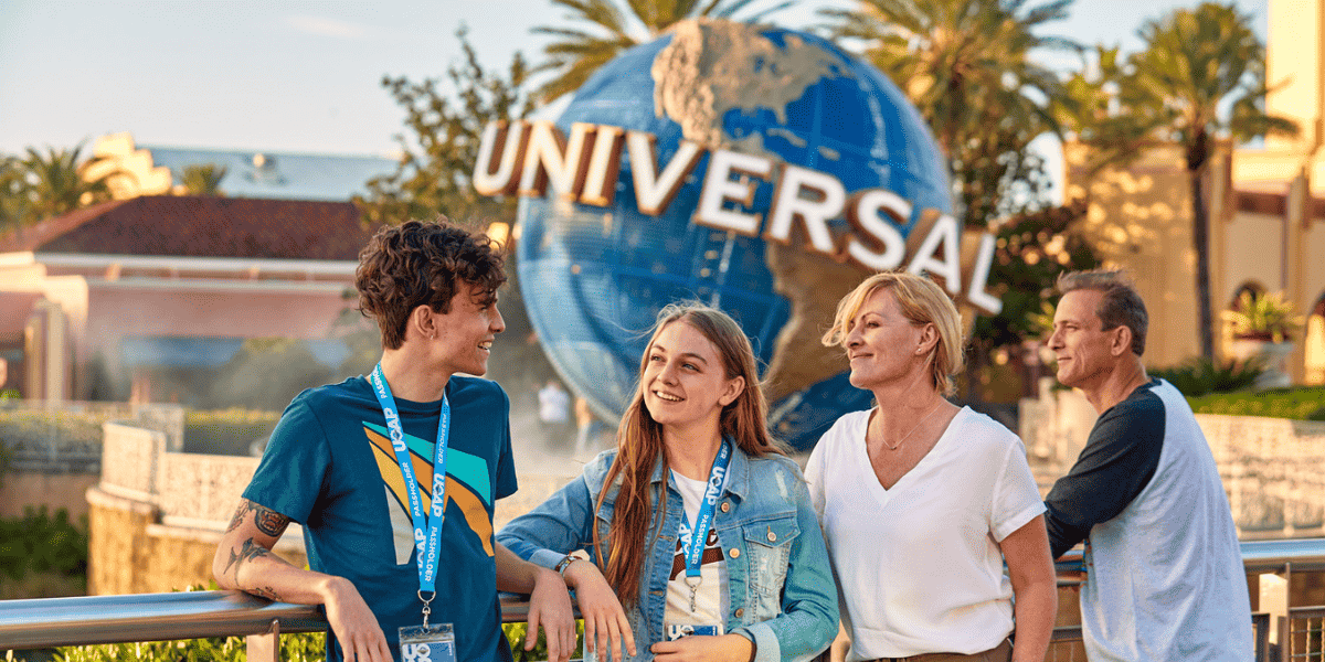 Universal Orlando Resort Annual Passholders (Guests) posing outside Universal Studios Florida