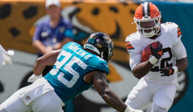 Browns G Zion Johnson, RB Dylan Sampson leave Week 1 game against Jaguars