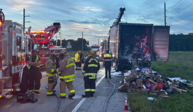 Semi-truck fire shuts down road near South Fork High School