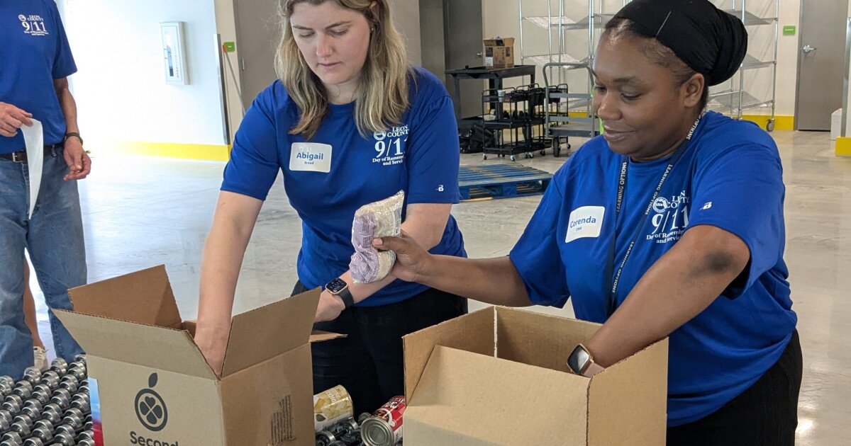 Leon County employees pack food for veterans at Second Harvest of the Big Bend