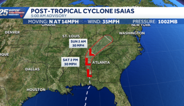 Isaias weakens as post-tropical cyclone after landfall in Northwest Florida