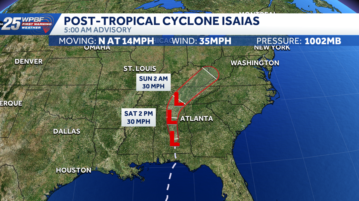 Isaias weakens as post-tropical cyclone after landfall in Northwest Florida