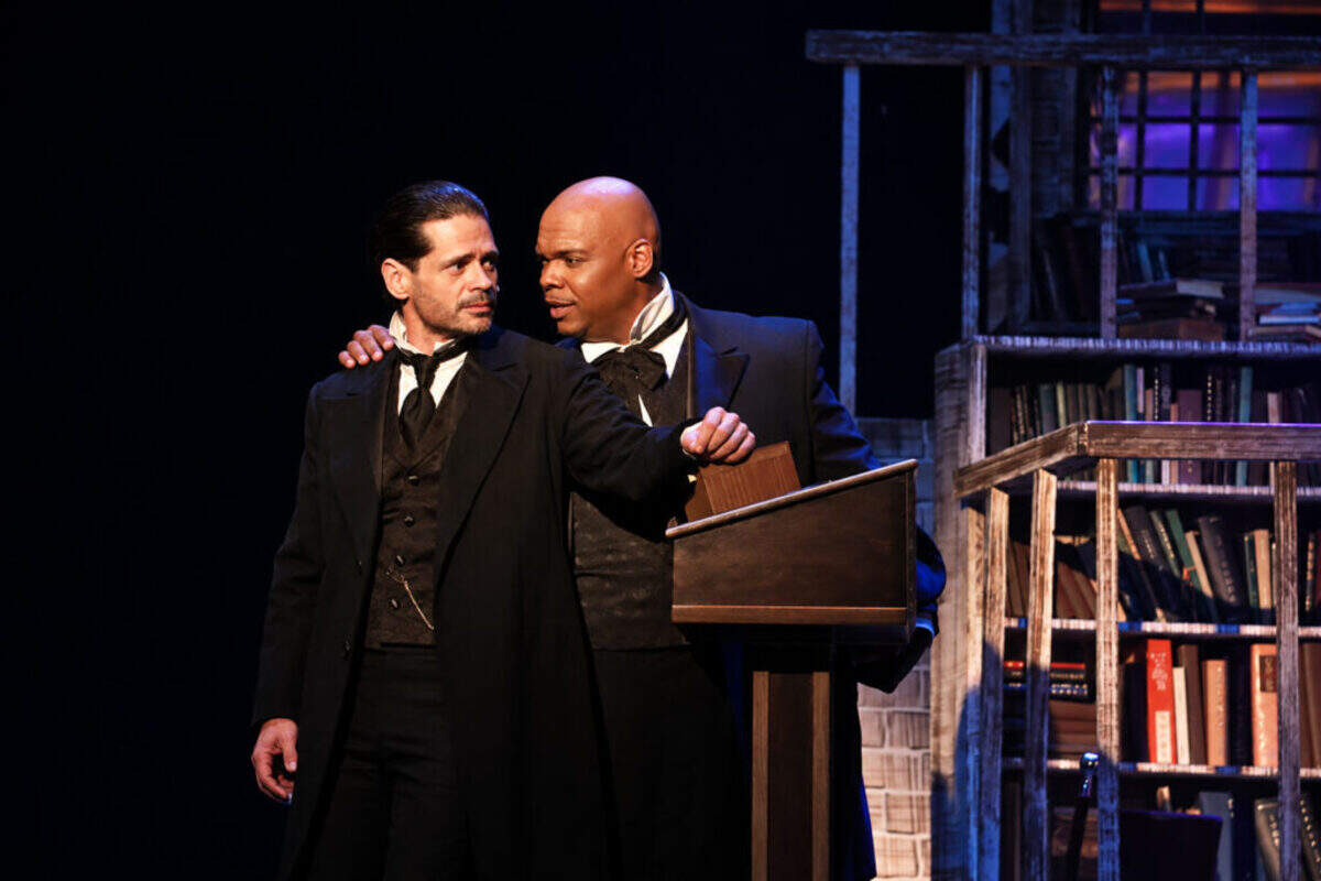 E.L. Losada as Jekyll/Hyde and Don Seward as his friend and lawyer John Utterson in “Jekyll & Hyde” at Actors’ Playhouse at the Miracle Theatre.