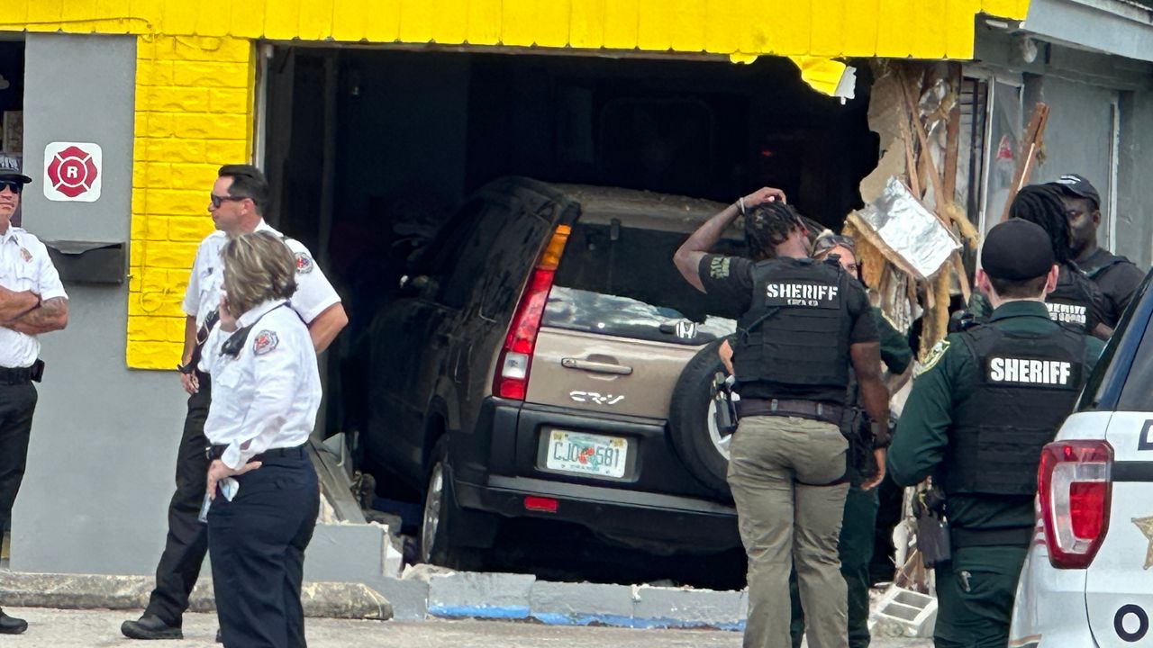 An Orlando driver crashed into a daycare center on Pine Hills Road in Orlando, sending him, another adult and children to different area hospitals on Thursday, Oct. 15, 2026, stated officials. (Spectrum News/Christopher Krul)