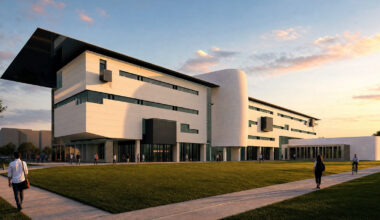 Architectural rendering of the proposed USF Bellini College of Artificial Intelligence, Cybersecurity and Computing building in Tampa.