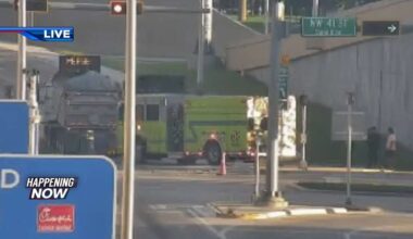Fuel spill from tractor trailer blocks off left lane of northbound entrance ramp on Florida Turnpike - WSVN 7News | Miami News, Weather, Sports