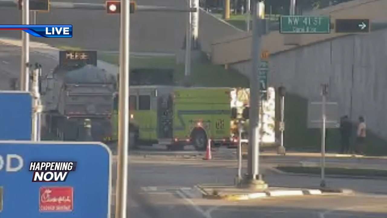 Fuel spill from tractor trailer blocks off left lane of northbound entrance ramp on Florida Turnpike - WSVN 7News | Miami News, Weather, Sports