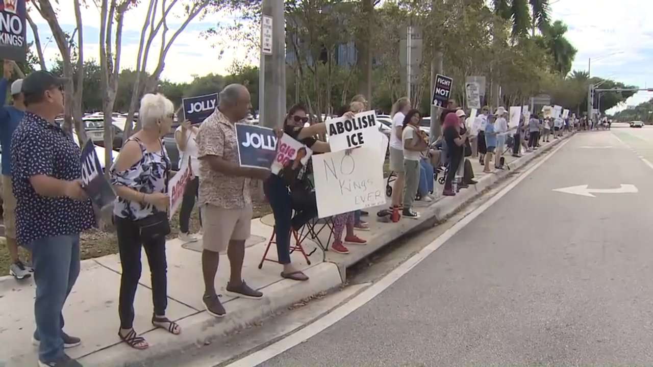 South Florida protesters join nationwide ‘No Kings’ day of action ahead of midterm elections - WSVN 7News | Miami News, Weather, Sports