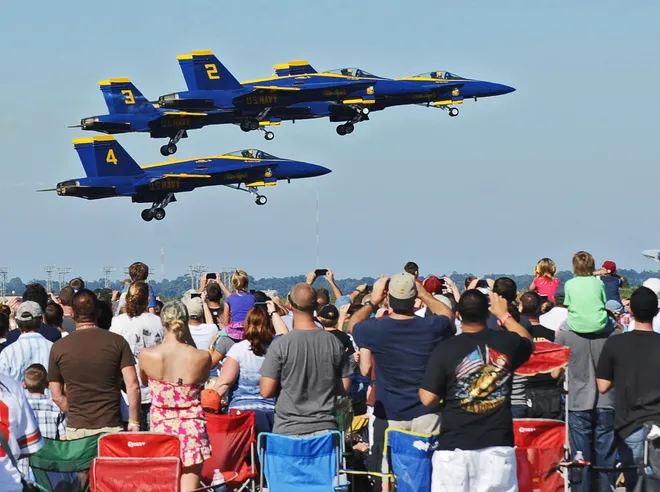 NAS Jax Air Show 11 a.m. Saturday and Sunday at Naval Air Station Jacksonville. Free. Expect huge crowds for the annual show , which features both the U.S. Navy Blue Angels and the U.S. Air Force Thunderbirds. Gates open at 9 a.m. and every adult will need a valid Real ID to get through the gate. Info: nasjaxairshow.com