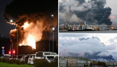 Blaze at St Petersburg oil sites as Ukraine launches more than 1,000 drones at Russia