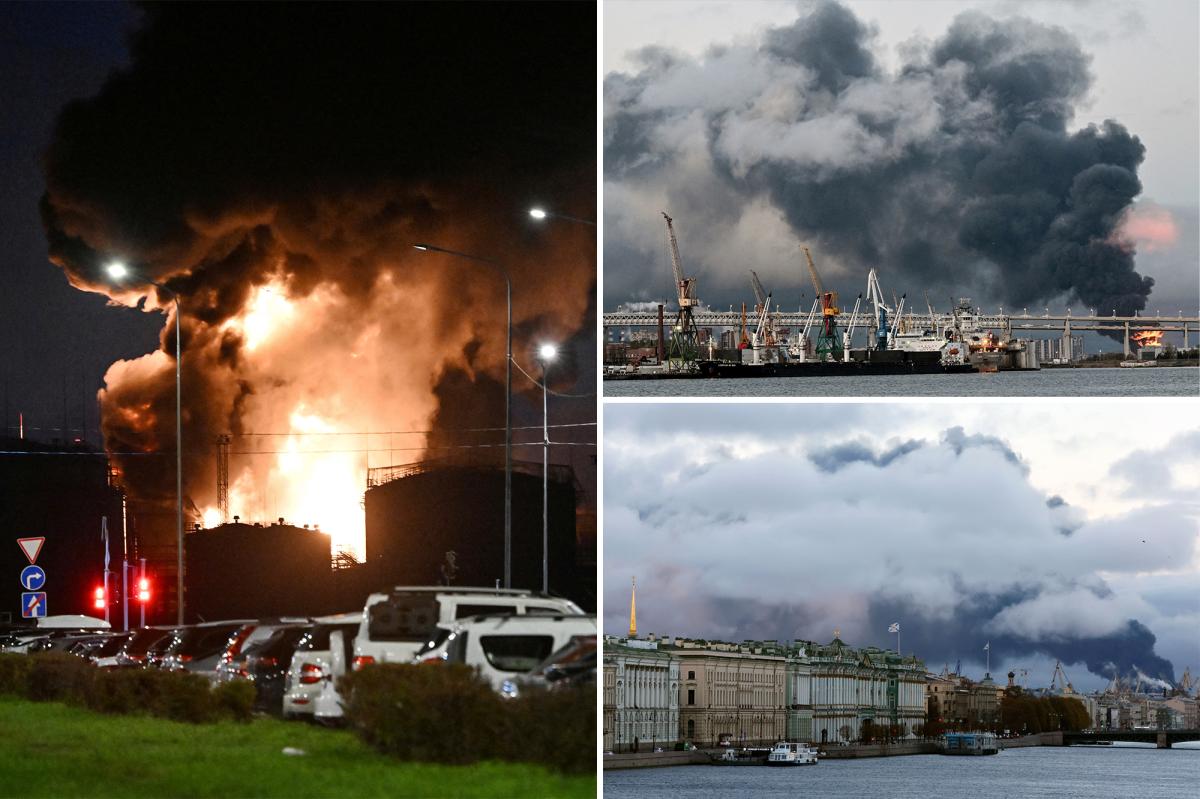Blaze at St Petersburg oil sites as Ukraine launches more than 1,000 drones at Russia