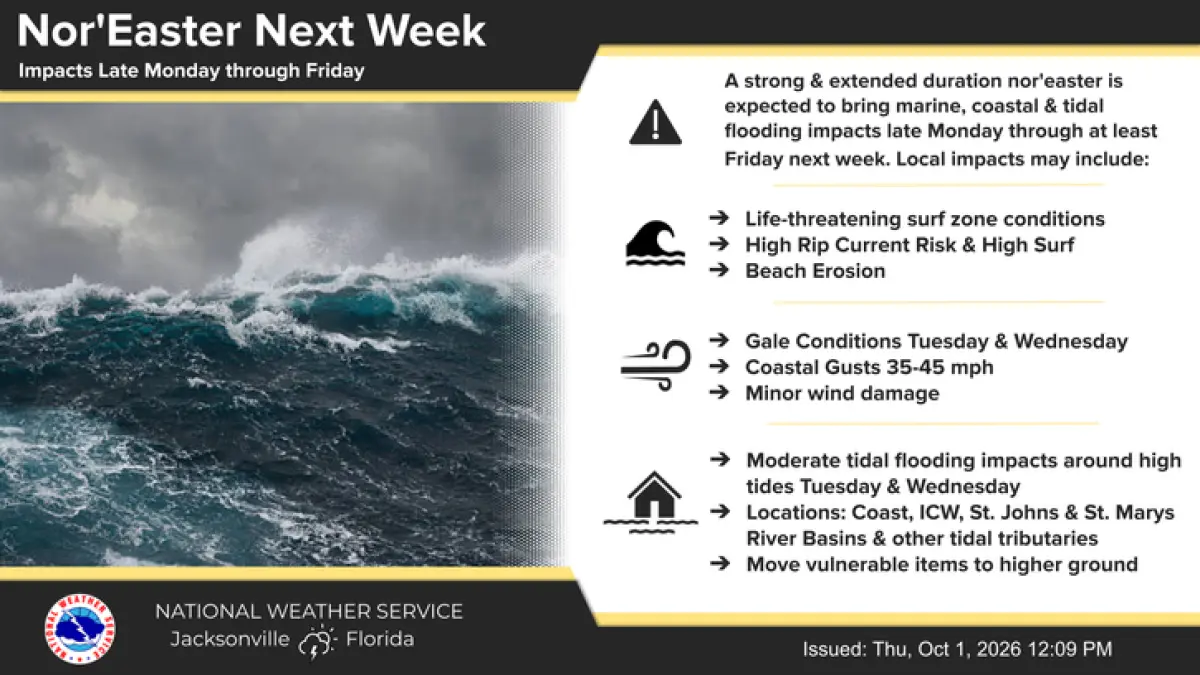 Hazardous seas over northeastern Florida as a low-pressure system may develop.