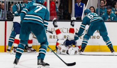 Florida Panthers captain Aleksander Barkov exits Sharks game with apparent leg injury as fans hold breath