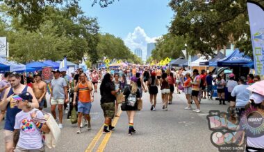 Spectators fill the streets of St. Petersburg for the St. Pete Pride Street Festival.