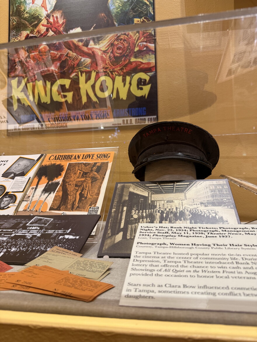 An usher hat is on display at an exhibit at the Henry Plant Museum.