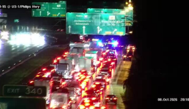 Traffic Alert: Fallen tree in roadway closes northbound lanes on I-95 at Philips Hwy.