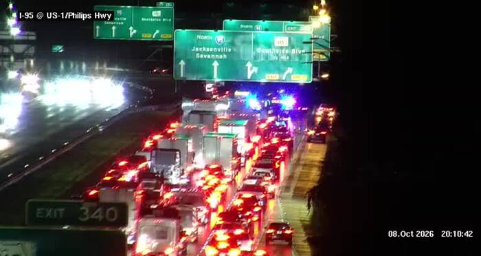 Traffic Alert: Fallen tree in roadway closes northbound lanes on I-95 at Philips Hwy.