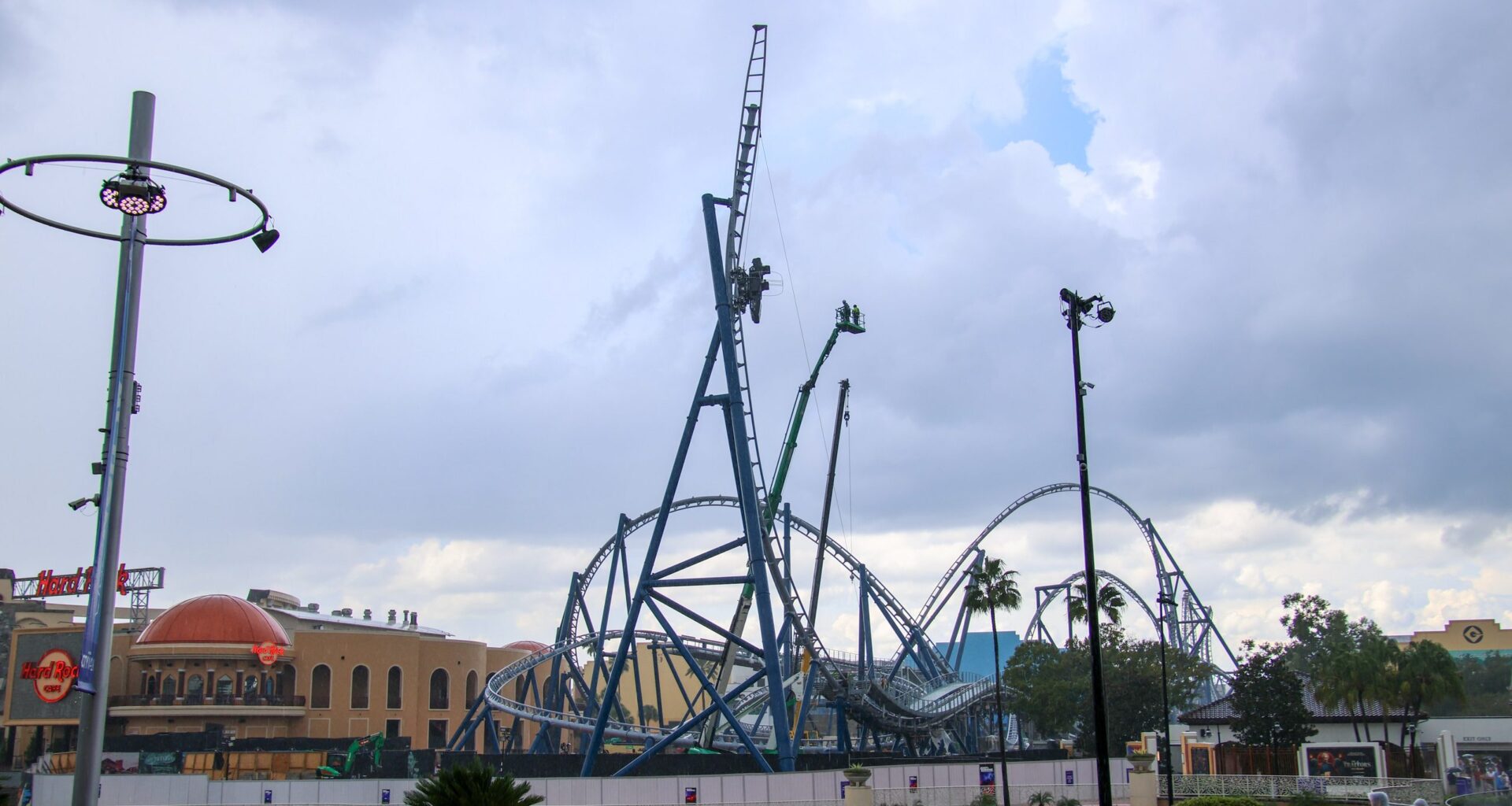 Pull testing has reached the towering spike of Fast & Furious: Hollywood Drift at Universal Studios Florida, with new photos from bioreconstruct showing how crews pull the test vehicle up the track and inspect its traction.