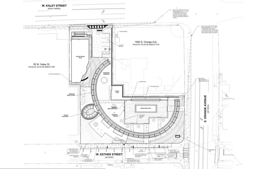 A render of the site plan for the proposed Pulse nightclub memorial presented to the Orlando City Council in May of 2026.