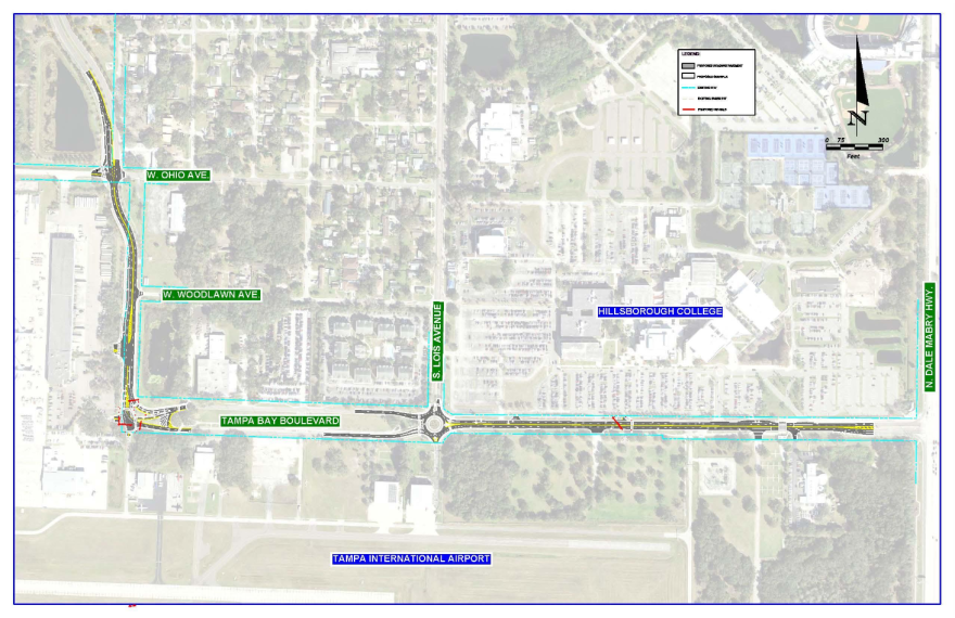 map of several roads that will be widened.