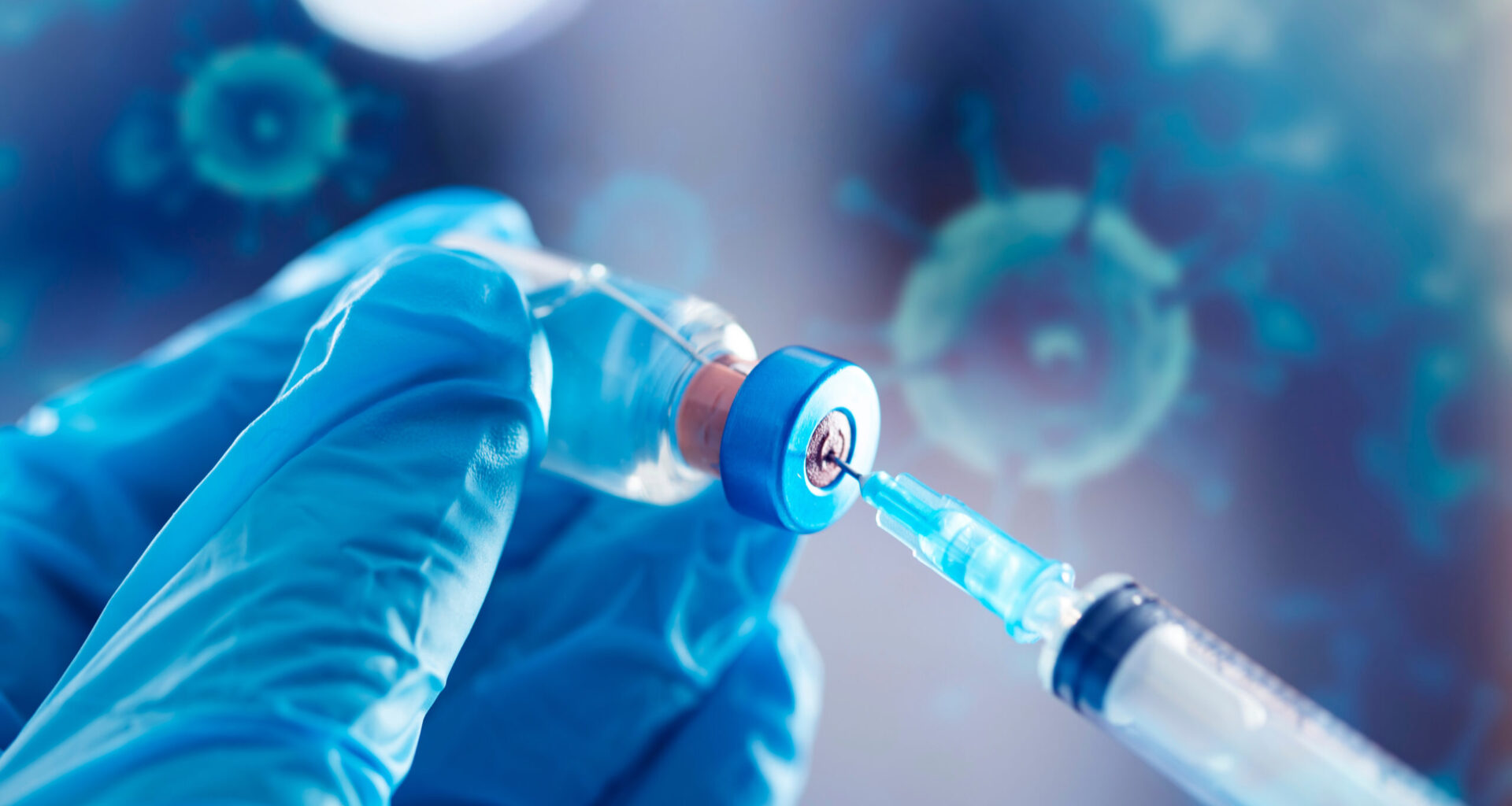 Covid-19 vaccination with vaccine bottle and syringe injection tool for coronavirus immunization treatment.