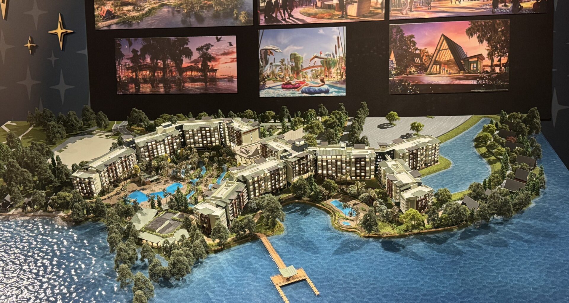 A scale model of Disney’s Lakeshore Lodge is on display at the Walt Disney Presents theater at Disney’s Hollywood Studios.
