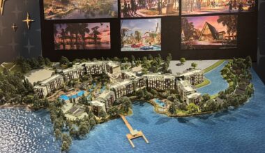 A scale model of Disney’s Lakeshore Lodge is on display at the Walt Disney Presents theater at Disney’s Hollywood Studios.