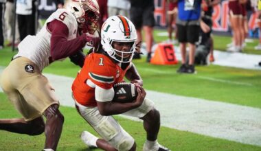 No. 3 Miami hangs on to beat Florida State, 43-35 in a double-overtime thriller