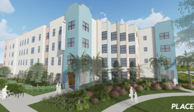 Architectural rendering of The Hartford Apartments, a planned four-story affordable housing development in St. Petersburg.