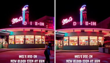 Universal added a blood dripping effect to the facade of Mel