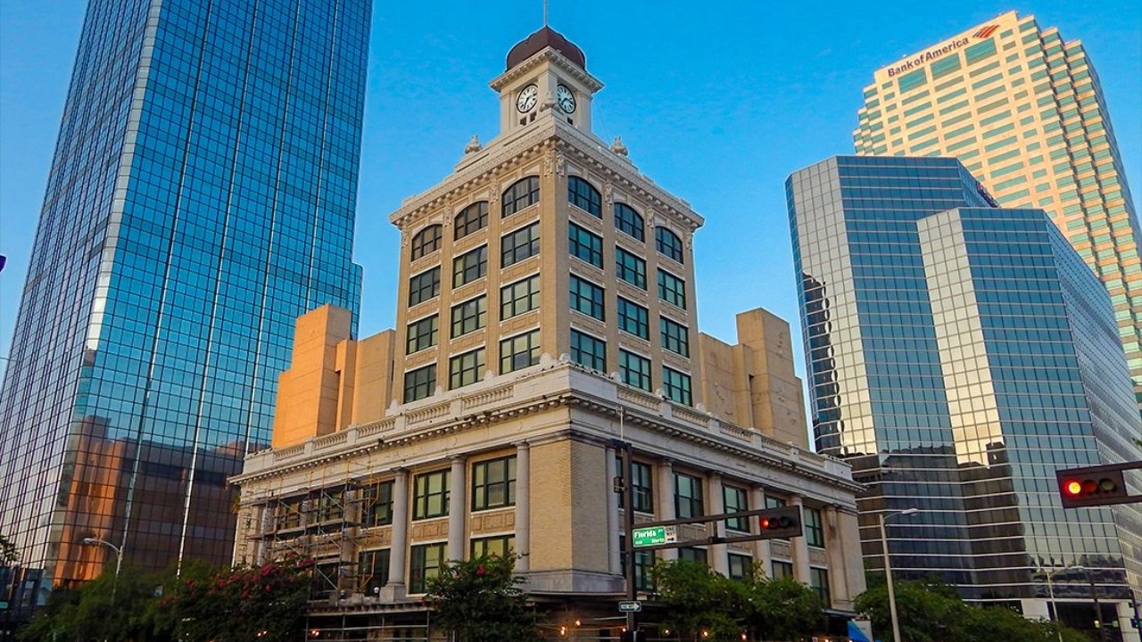 Tampa City Hall surrounded by high-rise buildings in downtown Tampa