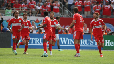 Oct 10, 2026; Chicago, Illinois, USA; The Chicago Fire celebrate a goal during the second half against the New York City FC at Soldier Field.