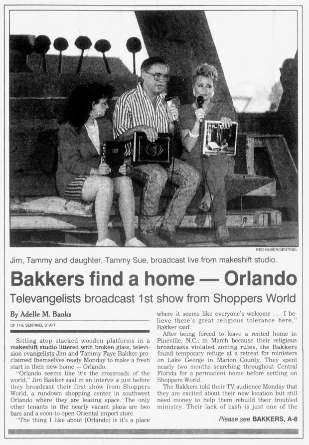 Orlando Sentinel story about Jim and Tammy Bakker relocating to Orlando from May 9, 1989. (Orlando Sentinel file)