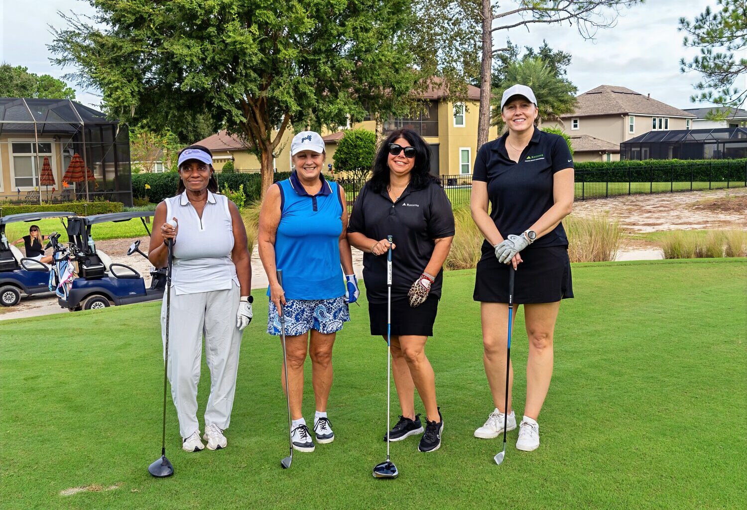 Participants gather on the course during the Borland Groover Foundation&rsquo;s inaugural Fore! To Get Screened golf tournament at King & Bear Golf Course.