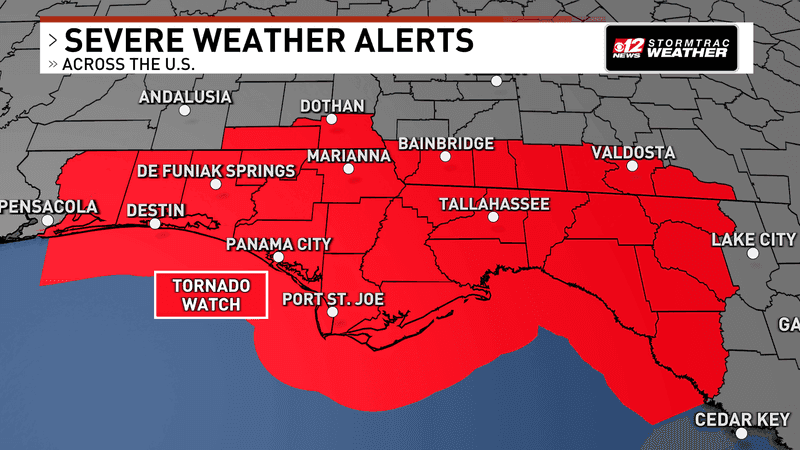 A Tornado Watch remains in place for most of northern Florida and parts of southern Alabama and Georgia. (WPEC)