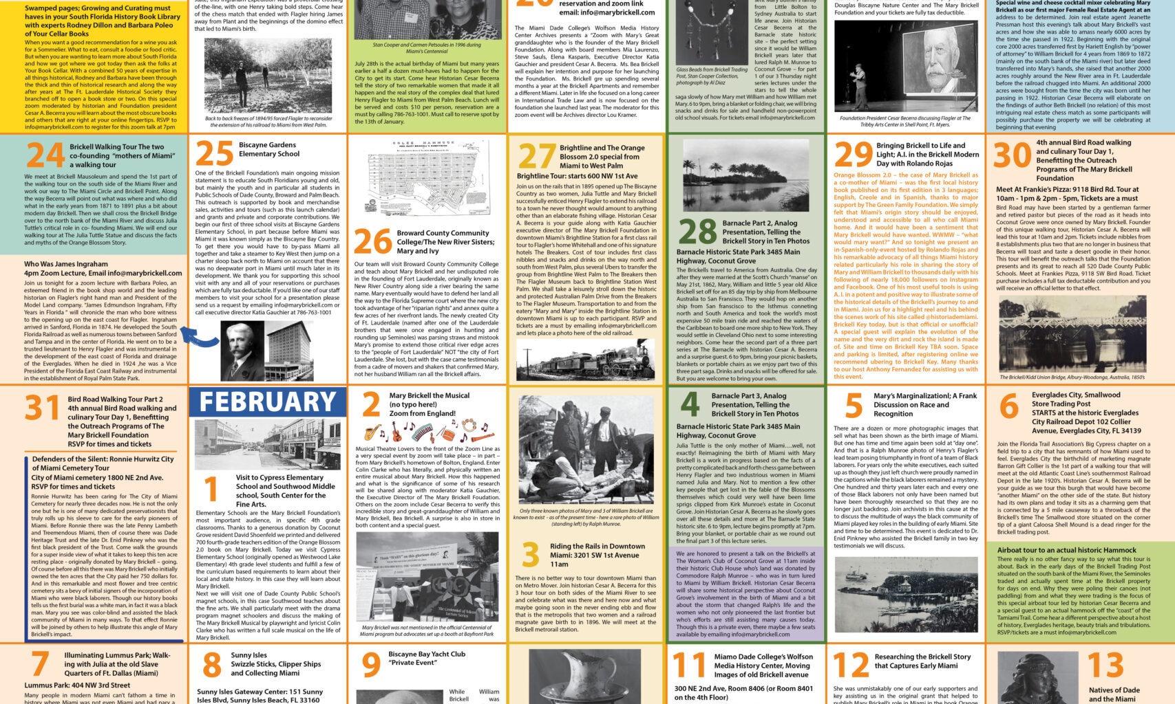 New Foundation launches (Mary Brickell) calendar with 50 events Oct.19th with collector’s edition oversize poster for 39 day observance from her 105th anniversary of her passing to the 191st anniversary of her birthdate.