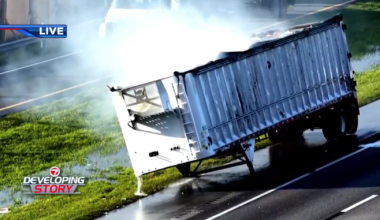 Trailer catches fire on Turnpike in Pompano Beach, prompting NB lane closures near Atlantic Blvd - WSVN 7News | Miami News, Weather, Sports
