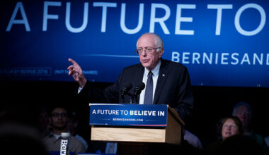 Democratic presidential candidate Sen. Bernie Sanders (D-VT) speaks at a rally in the Exeter town hall on February 5, 2016, in Exeter, New Hampshire.