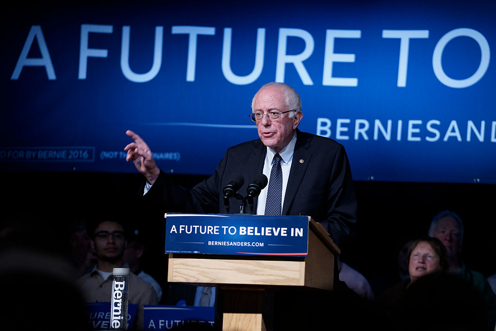 Democratic presidential candidate Sen. Bernie Sanders (D-VT) speaks at a rally in the Exeter town hall on February 5, 2016, in Exeter, New Hampshire.