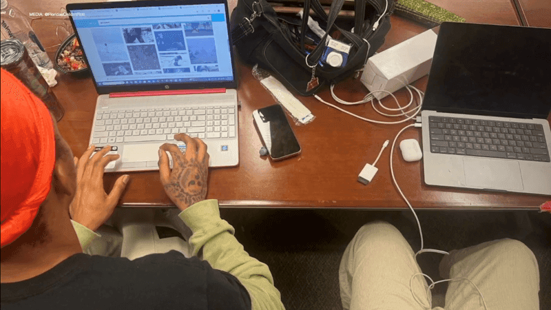 Jamar watches his digital story during a Florida YouthSHINE screening event. The short film recounts his journey from housing instability to finding support, confidence and career goals. (Forever Family/Florida YouthSHINE)