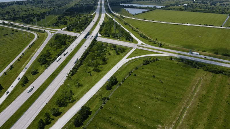A drone view shows the proposed Buc-ee's site near I-95 and Indrio Road in Fort Pierce, where St. Lucie County officials say development interest continues to grow. (WPEC)