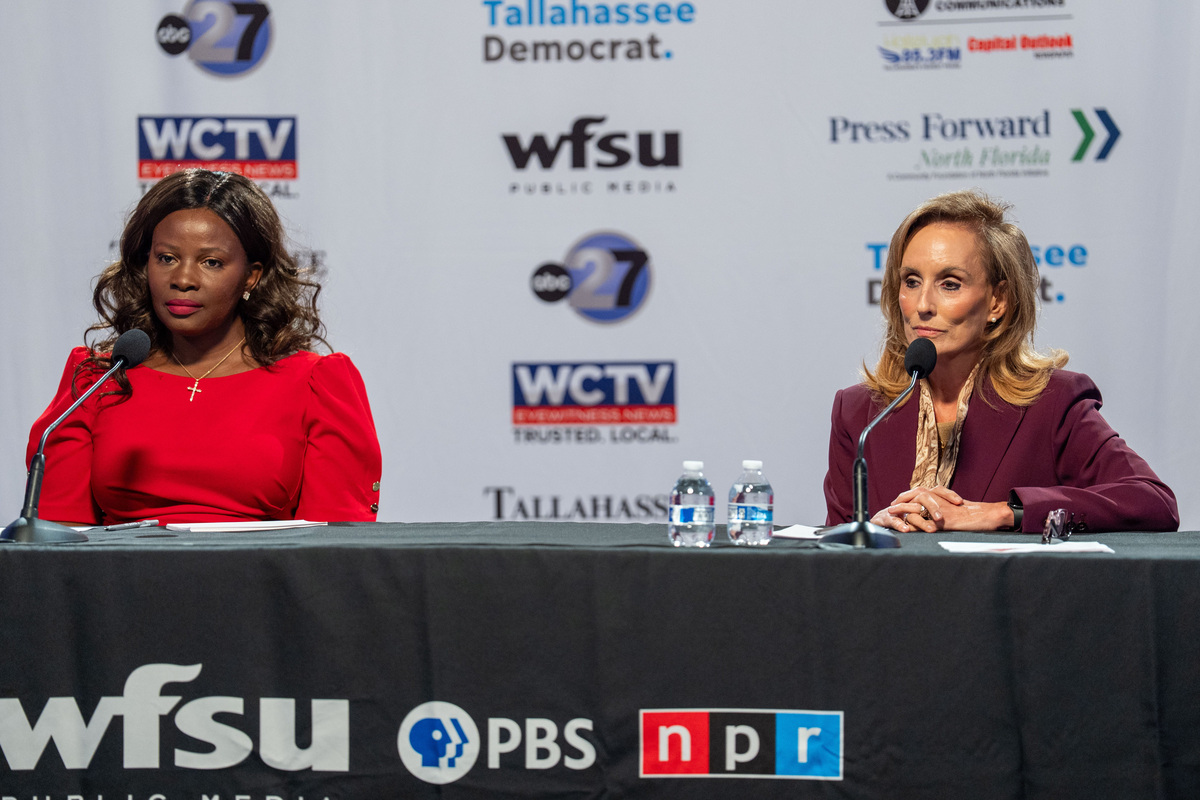 State Representative District 9 candidates Tracy Robinson, left, and incumbent Allison Tant participate in a forum held at WFSU on Monday, Sept. 28, 2026.