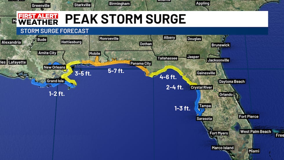 Surge of 1-3 feet could be occurring in Tampa Bay but should be light
