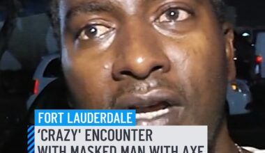 Couple recounts ‘crazy' encounter with masked man with axe near Fort Lauderdale airport. Jason Morgan said the Friday morning encounter was like something out of a horror movie. "He approached me and raised the axe and said, 'Are you ready?' And I said, 'What is this?' And he kind of smiled, raise it again and say, 'You ready?'" Morgan said. Morgan said he managed to take the axe away, while his girlfriend called 911 and the person fled on foot. "He running like he's in a movie, like a Freddy Krueger kind of person, just running off like slow motion. It was crazy," girlfriend Lilieth Crawford said. Crawford said the man was wearing a ski mask and camouflage. #FortLauderdale #Broward